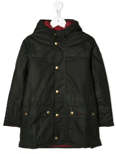 Barbour Kids' Waxed Hooded Jacket In Green