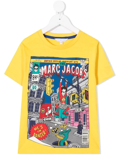 Little Marc Jacobs Kids' Superhero Print Cotton T-shirt In Yellow