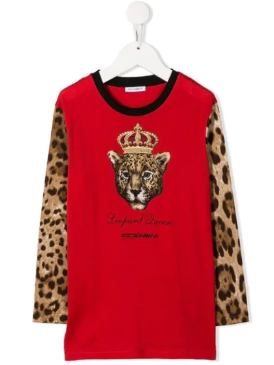 Dolce & Gabbana Kids' Leopard Queen Top In Red