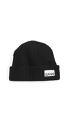 Ganni Recycled Wool Knit Hat In Black