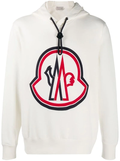 Moncler Maxi Logo Cotton Sweatshirt Hoodie In White