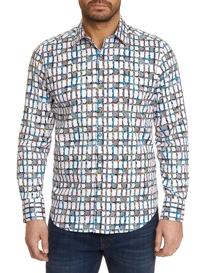 Robert Graham Marcel Cotton Stretch Abstract Windowpane Printed Classic Fit Button Up Shirt In Multi