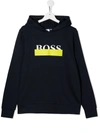 Hugo Boss Kids' Logo-print Hooded Sweatshirt In Blue