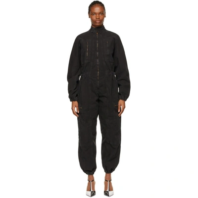 Agolde Black Marin Utility Zip Jumpsuit In Washed Black