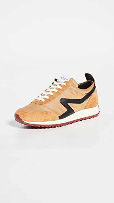 Rag & Bone Retro Runner Suede And Leather-trimmed Recycled Shell Trainers In Mustard