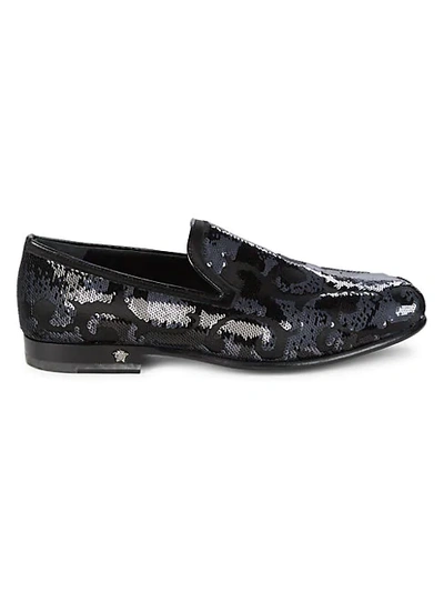 Versace Leather Pantofola Raso Loafers In Nero