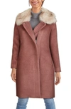 Cole Haan Faux-fur Collar Belted Wrap Coat In Peony