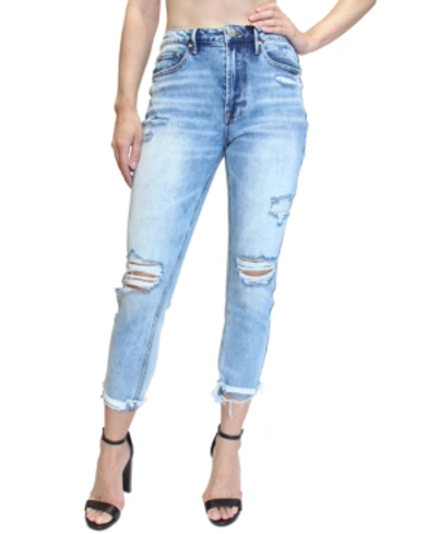 Almost Famous Juniors' Destructed High-rise Mom Jeans In Medium Was