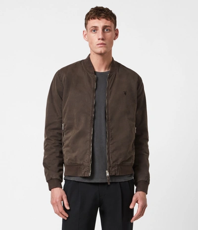 Allsaints Lows Cotton Bomber Jacket In Dark Khaki