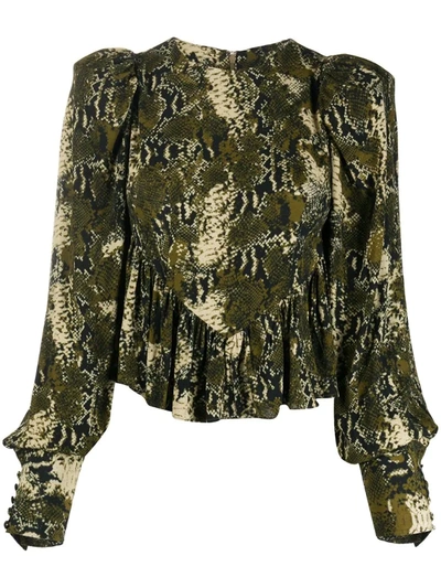 Rotate Birger Christensen Snakeskin-print Blouse In Green