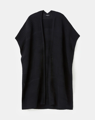 Lafayette 148 Cotton Silk Tape Textured Stitch Cape In Black