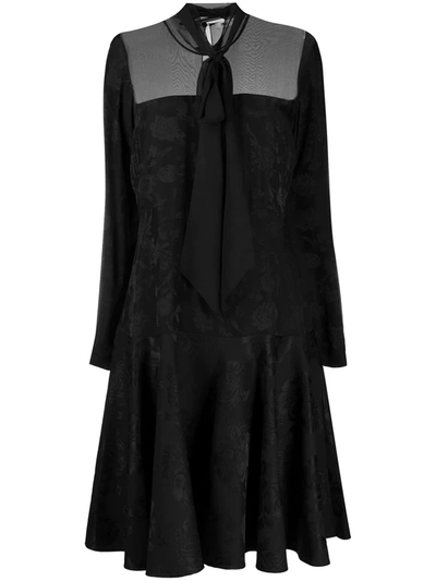 Ports 1961 Floral-jacquard Flared Dress In Black