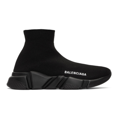 Balenciaga Speed Logo-embroidered Metallic Stretch-knit High-top Sneakers  In Black | ModeSens