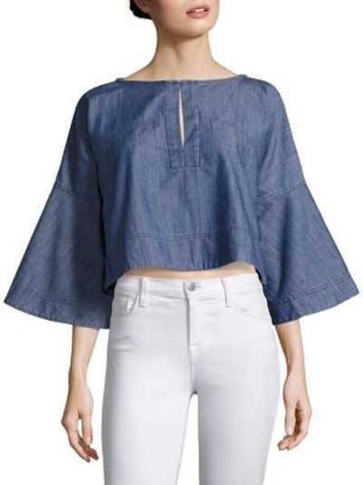 Apiece Apart Tzila Bell Sleeve Chambray Top In Blue Wash