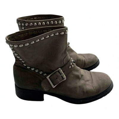 Pre-owned Htc Leather Biker Boots In Grey