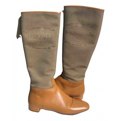Pre-owned Prada Leather Riding Boots In Camel