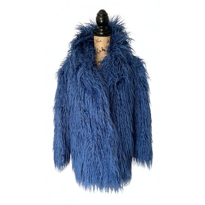 Pre-owned Ainea Faux Fur Caban In Navy