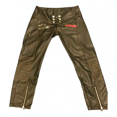 Pre-owned Replay Leather Slim Pants In Black