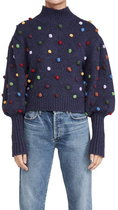 Farm Rio Colorful Dots Sweater In Navy