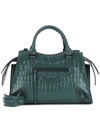 Balenciaga Neo Classic City Small Croc-effect Leather Tote In Green