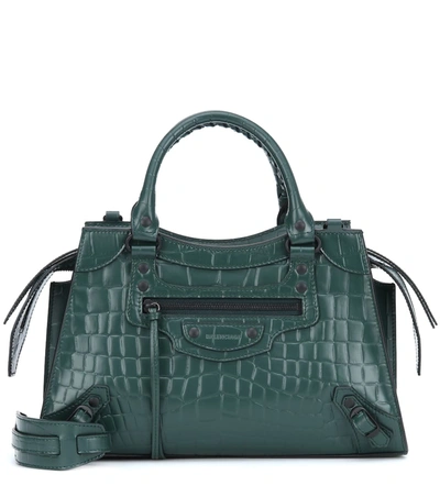 Balenciaga Neo Classic City Small Croc-effect Leather Tote In Green