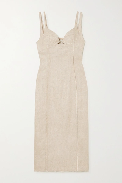 Jacquemus Valerie Cutout Canvas Midi Dress In Beige