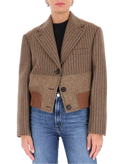 Chloé Cropped Paneled Wool-tweed Jacket In Brown