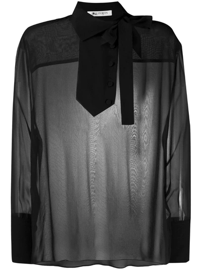 Ports 1961 Tie-neck Chiffon Yoke Blouse In Black
