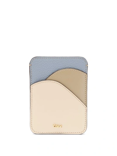 Chloé Walden Colour-blocked Grained Leather Cardholder In Beige