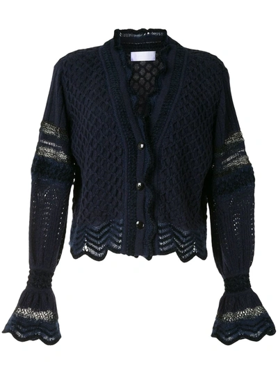 Mame Kurogouchi Fisherman Knit Cardigan In Blue