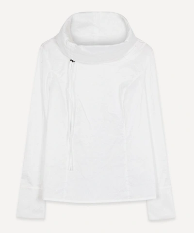 Crea Concept Drawstring Cowl Neck Cotton Shirt In White