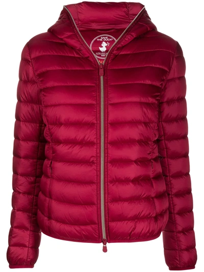 Save The Duck Burgundy Down Jacket With Logo Patch In Red