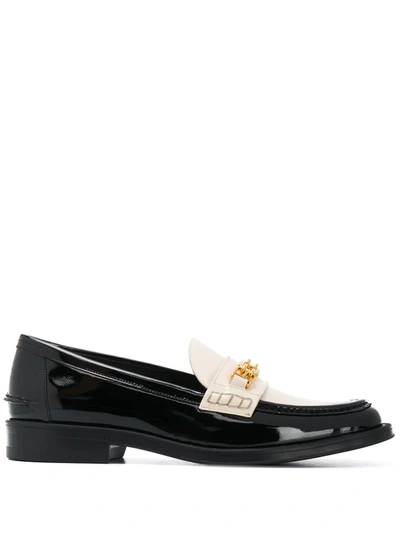 Bally White/black Patent Leather Loafers