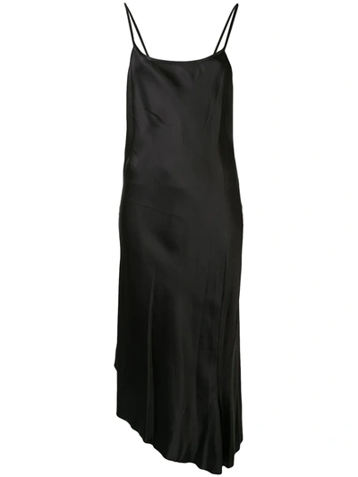 Ann Demeulemeester Asymmetric Satin Maxi Slip Dress In Black