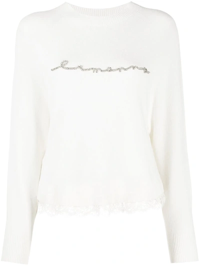 Ermanno Ermanno Lace Trim Knit Jumper In Neutrals