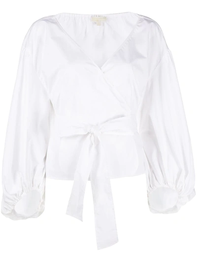 Michael Michael Kors Puff Sleeve Wrap Top In White