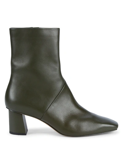 3.1 Phillip Lim / フィリップ リム Tess Square-toe Leather Ankle Boots In Dark Green