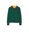 Tory Burch Cashmere Pullover In Dark Green/vibrant Orange