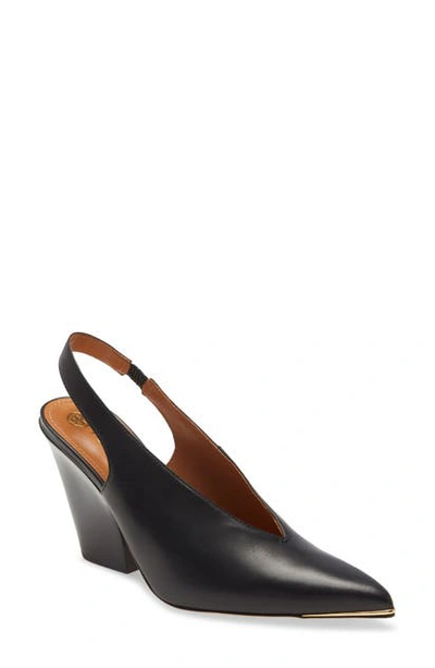 Tory Burch Lila Leather Slingback Pumps In Perfect Black