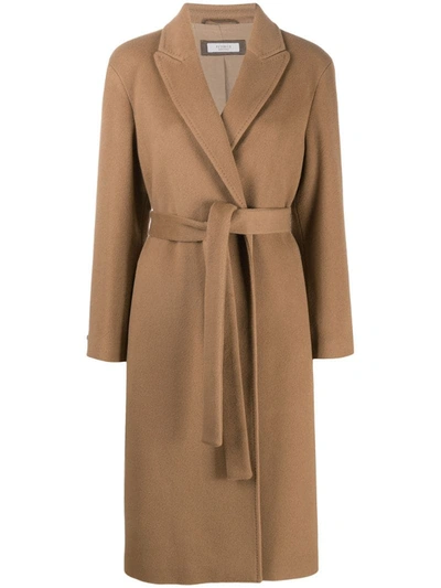Peserico Belted Wool Wrap Coat In Neutrals