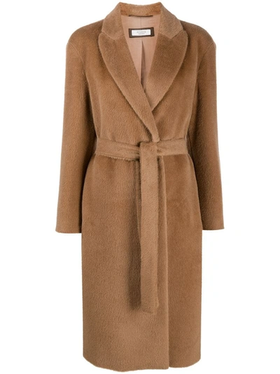 Peserico Belted Long Wool Coat In Neutrals