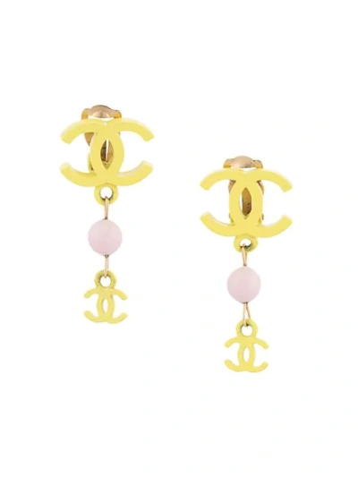 Pre-owned Chanel 2003 Cc Drop Clip-on Earrings In Yellow