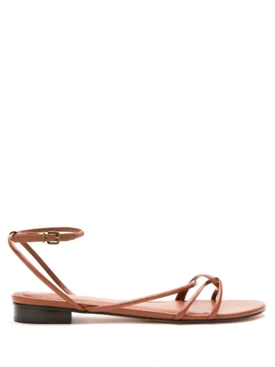 Nk Leather Flat Sandals In Brown