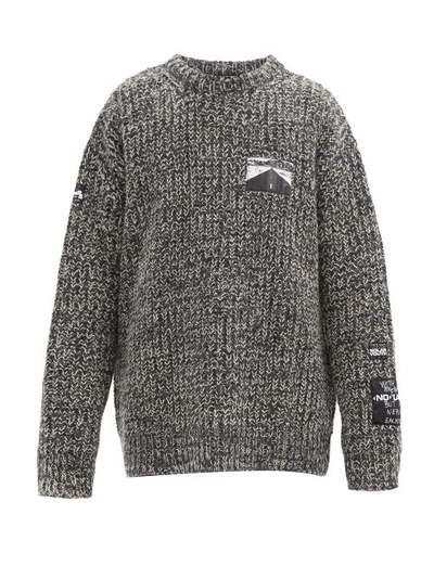 Raf Simons Logo-appliqued Ribbed Mélange Wool-blend Sweater In Black