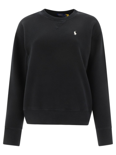 Polo Ralph Lauren Polo Pony-embroidered Rib-trimmed Sweatshirt In Black