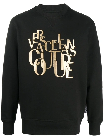 Versace Jeans Couture Logo Lettering Print Sweatshirt In Black