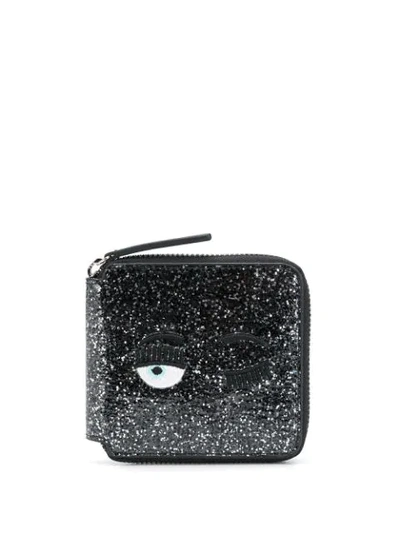 Chiara Ferragni Flirting Glitter Wallet In Black