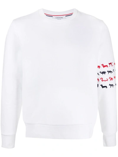 Thom Browne 4-bar Stripe Animal-print Sweatshirt In White