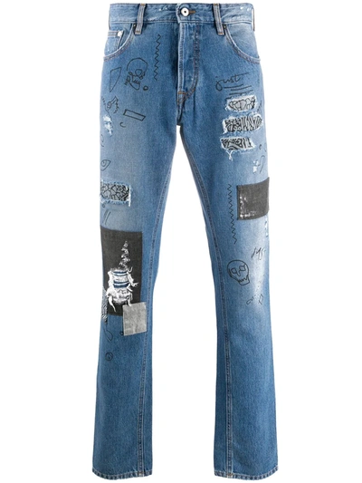 Just Cavalli Distressed Straight Jeans In Blue