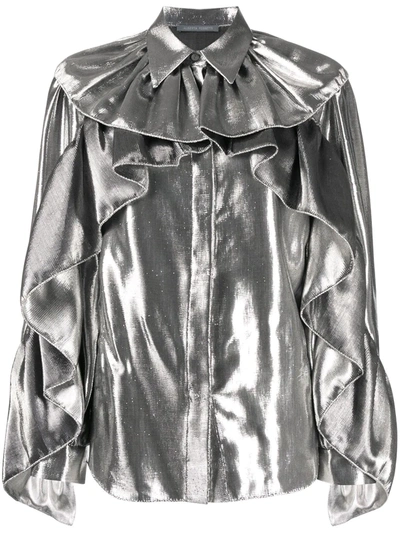 Alberta Ferretti Ruffle Trim Shirt In Silver